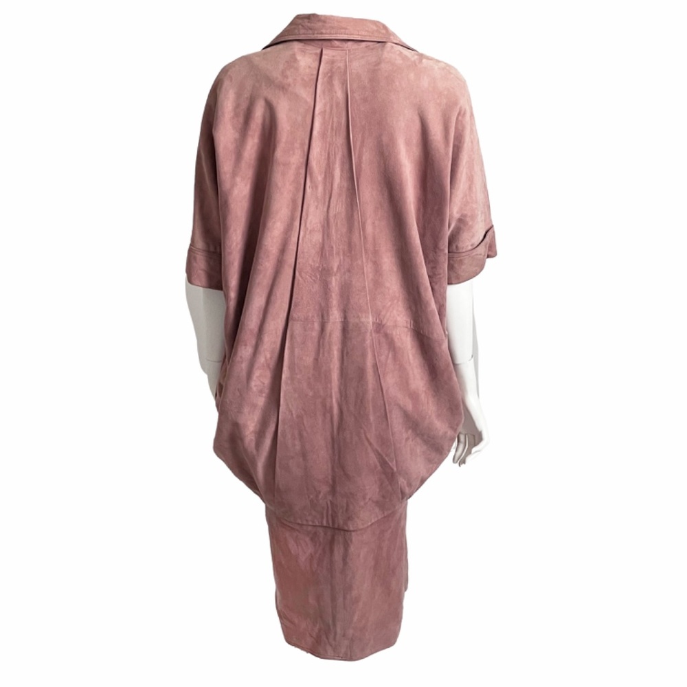 Fendi Jacket Batwing Sleeve Long Cocoon Duster Rose Pink Suede Leather Rare - Picture 9 of 17